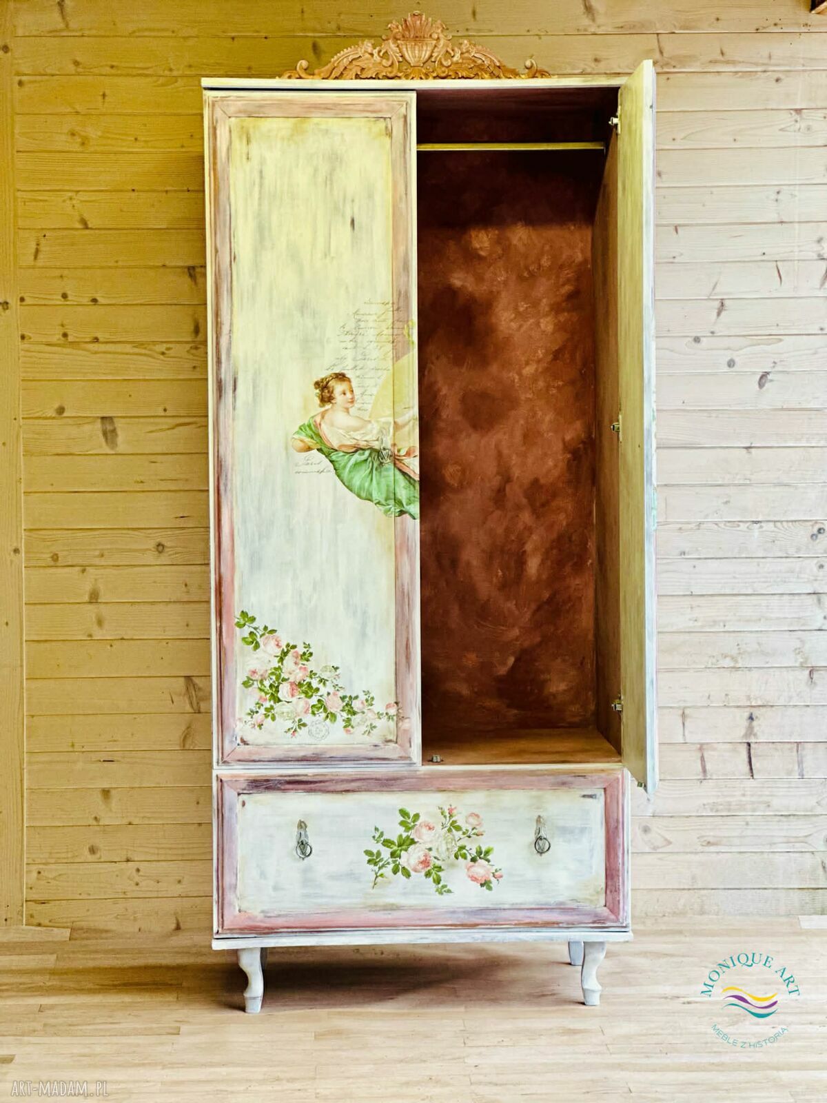 Szafa Prowansalska Shabby Chic - Ręcznie Malowana Unikat z Kwiatami (Wysyłka)