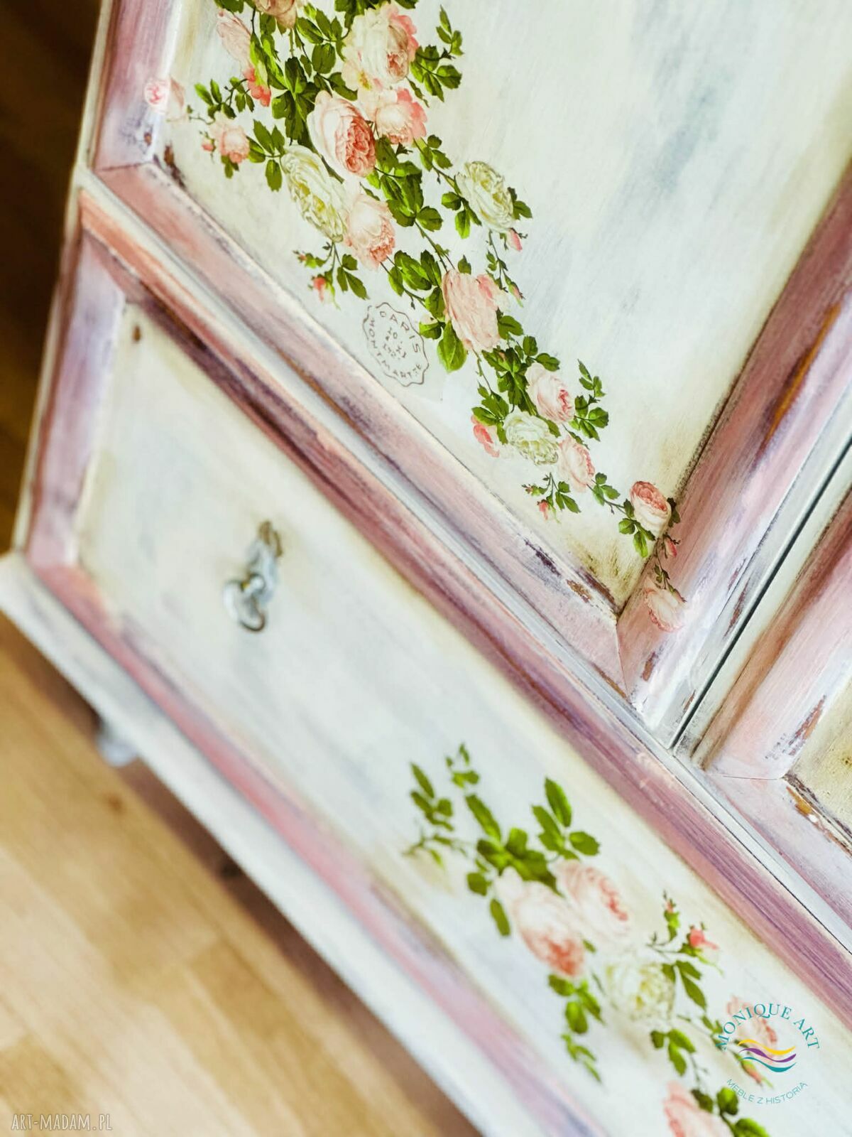 Szafa Prowansalska Shabby Chic - Ręcznie Malowana Unikat z Kwiatami (Wysyłka)