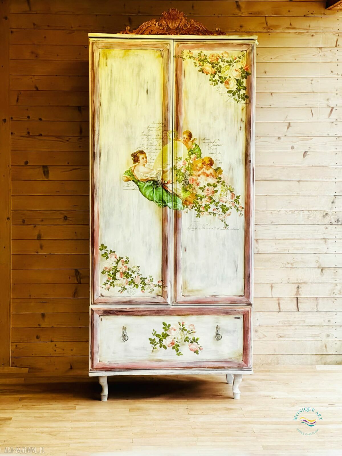 Szafa Prowansalska Shabby Chic - Ręcznie Malowana Unikat z Kwiatami Wysyłka