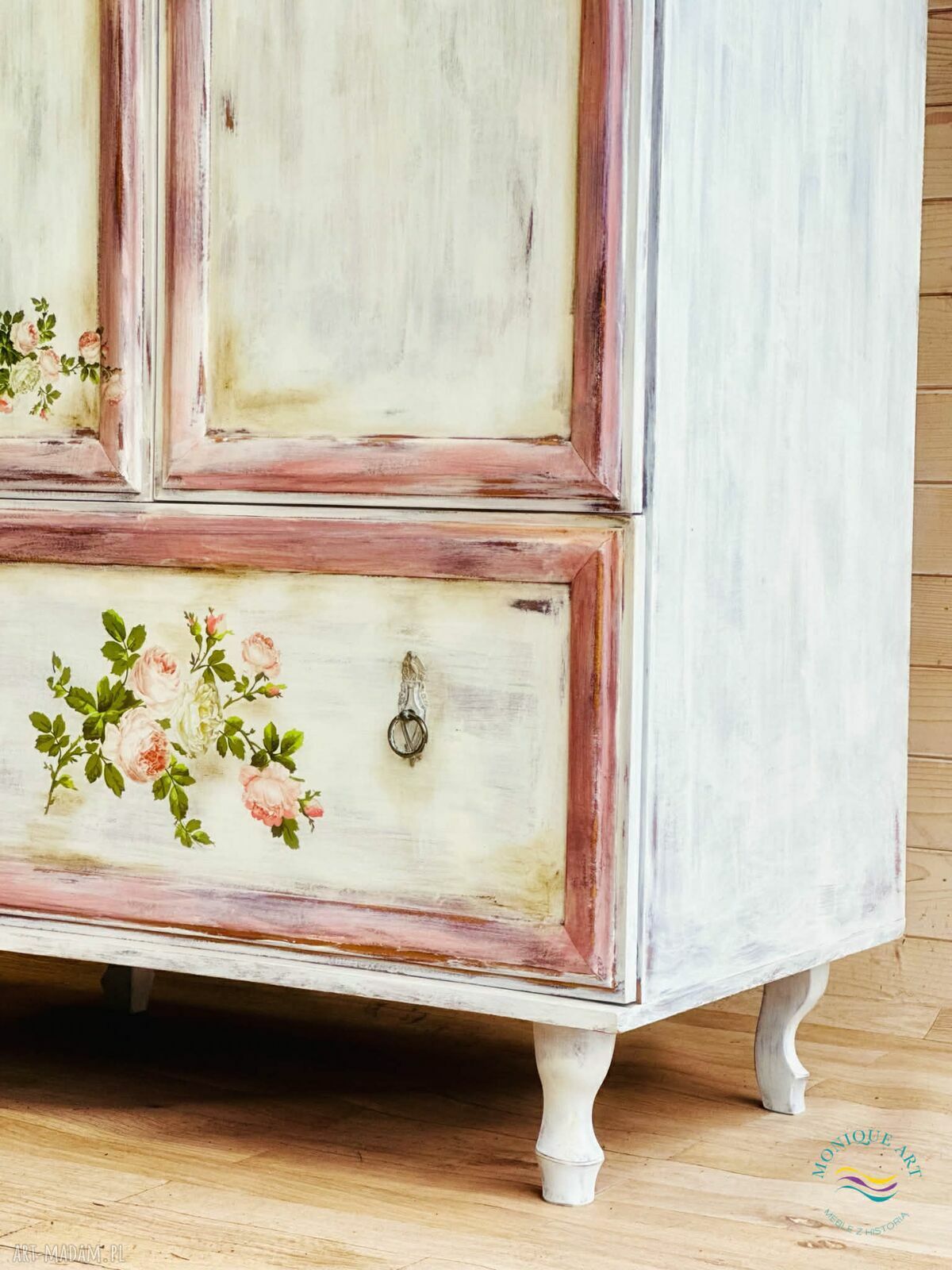 Szafa Prowansalska Shabby Chic - Ręcznie Malowana Unikat z Kwiatami (Wysyłka)