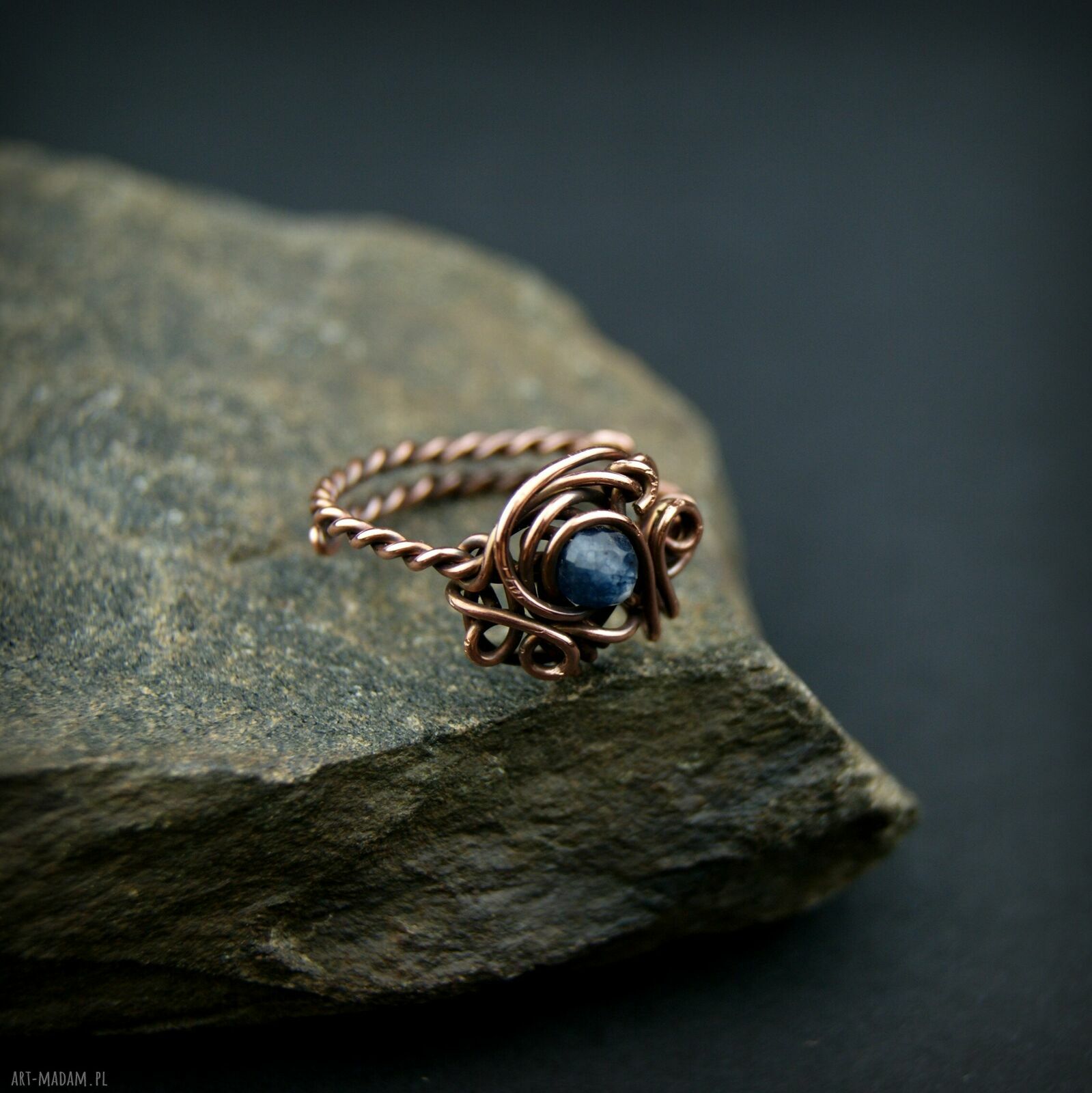 Szafir regulowany pierścionek z miedzi - wire wrapping
