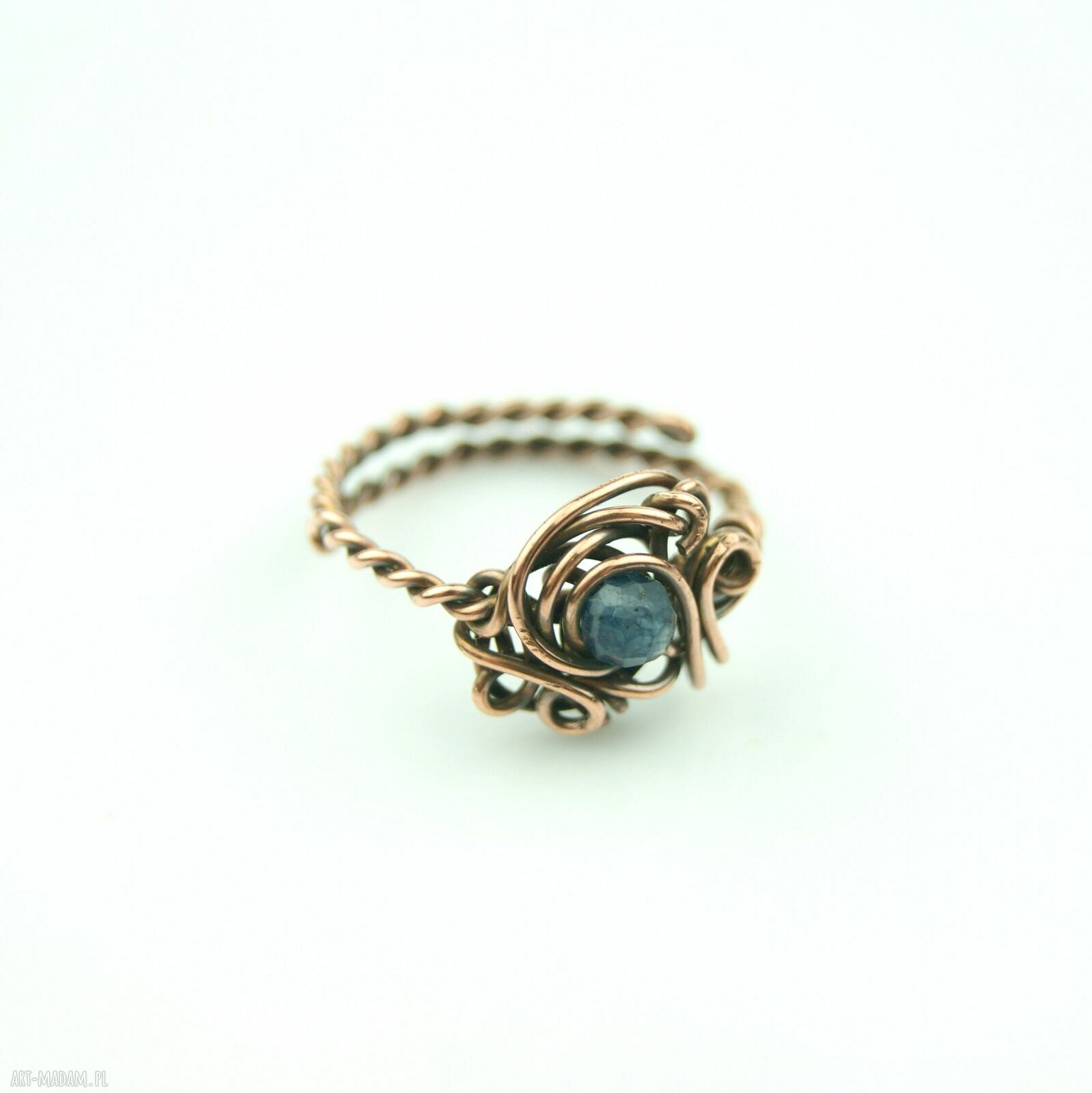 Szafir regulowany pierścionek z miedzi - wire wrapping