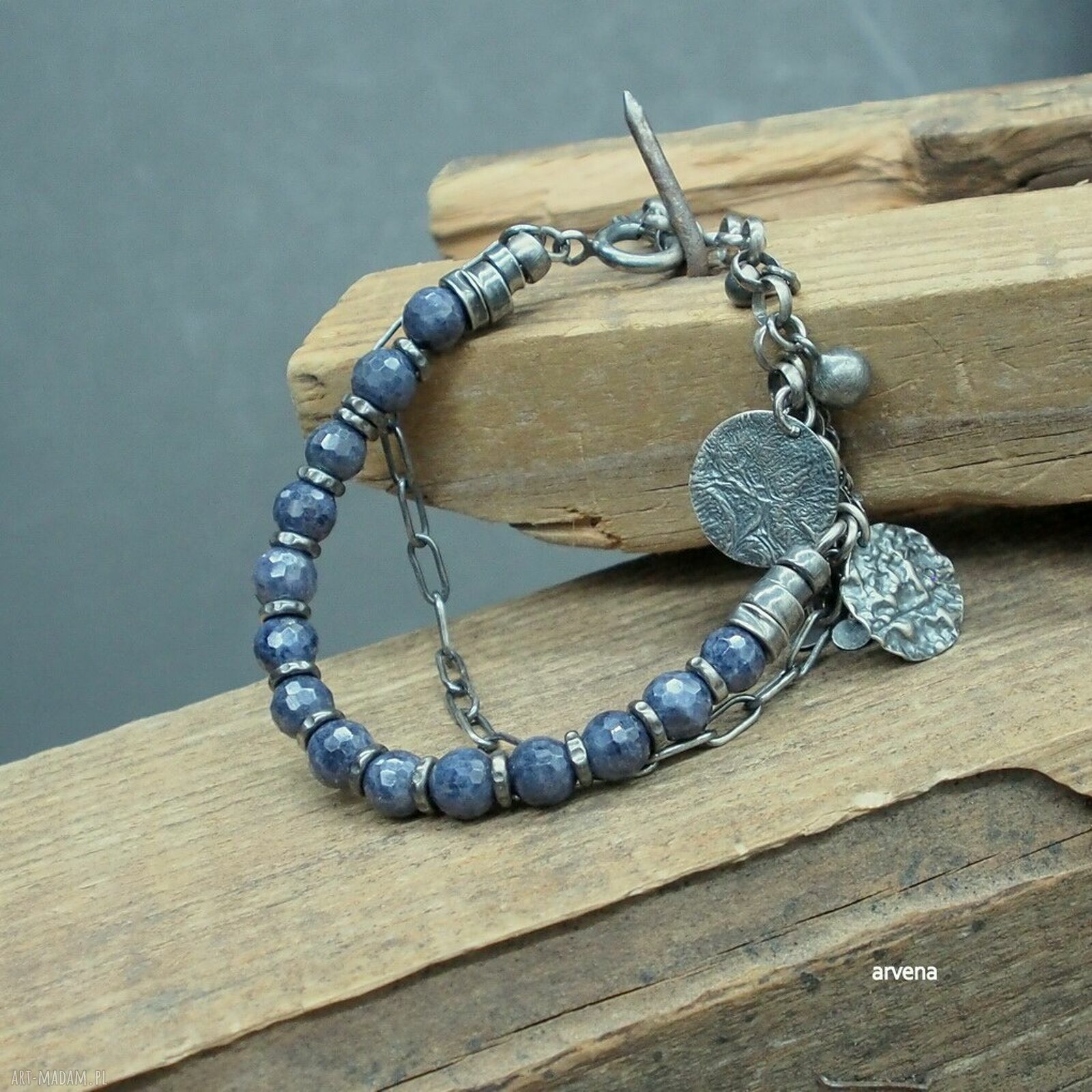 Szafirowa bransoletka z oksydowanego srebra 925 handmade