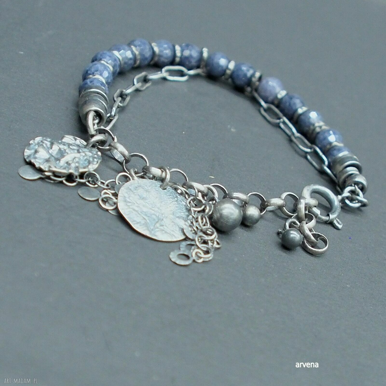 Szafirowa bransoletka z oksydowanego srebra 925 (handmade)
