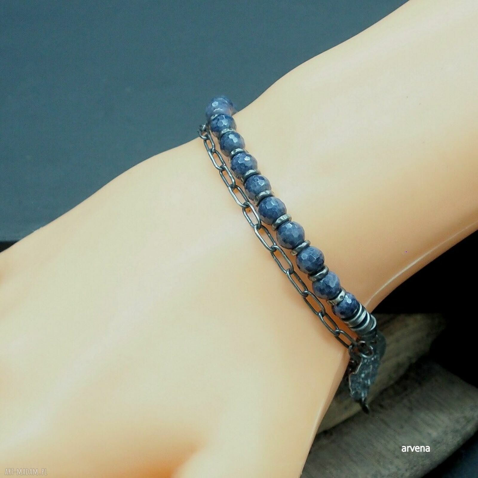 Szafirowa bransoletka z oksydowanego srebra 925 (handmade)