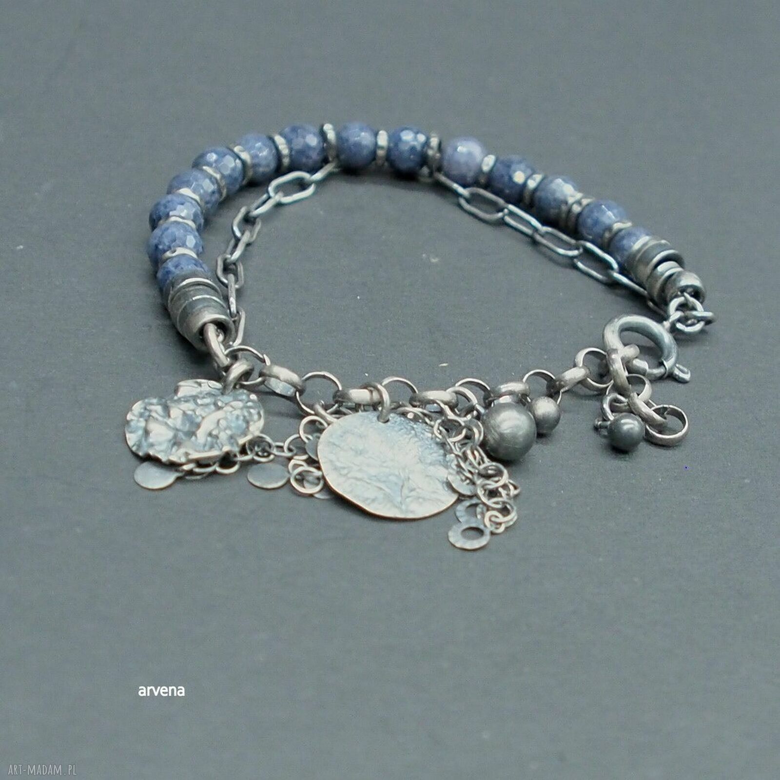 Szafirowa bransoletka z oksydowanego srebra 925 (handmade)