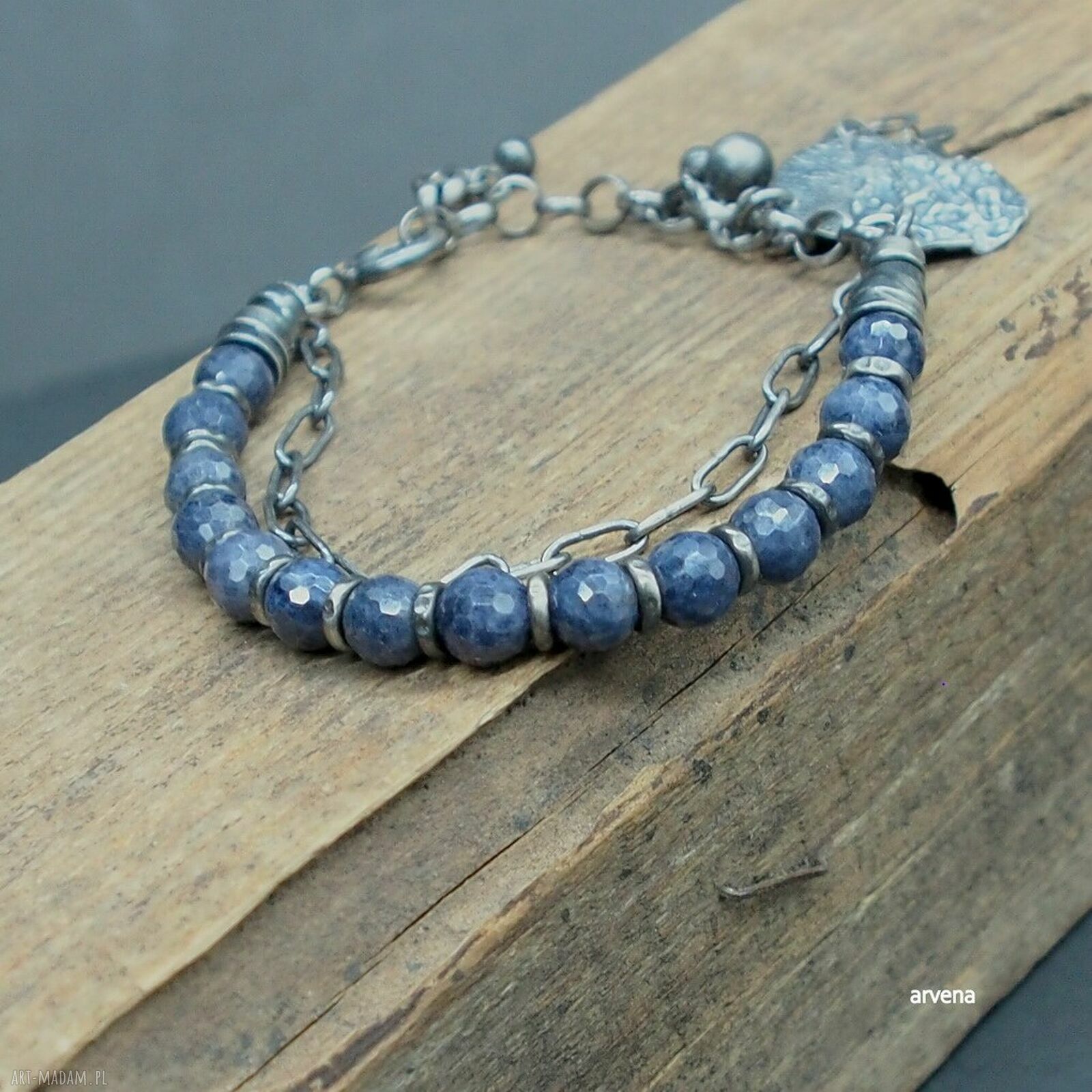 Szafirowa bransoletka z oksydowanego srebra 925 (handmade)