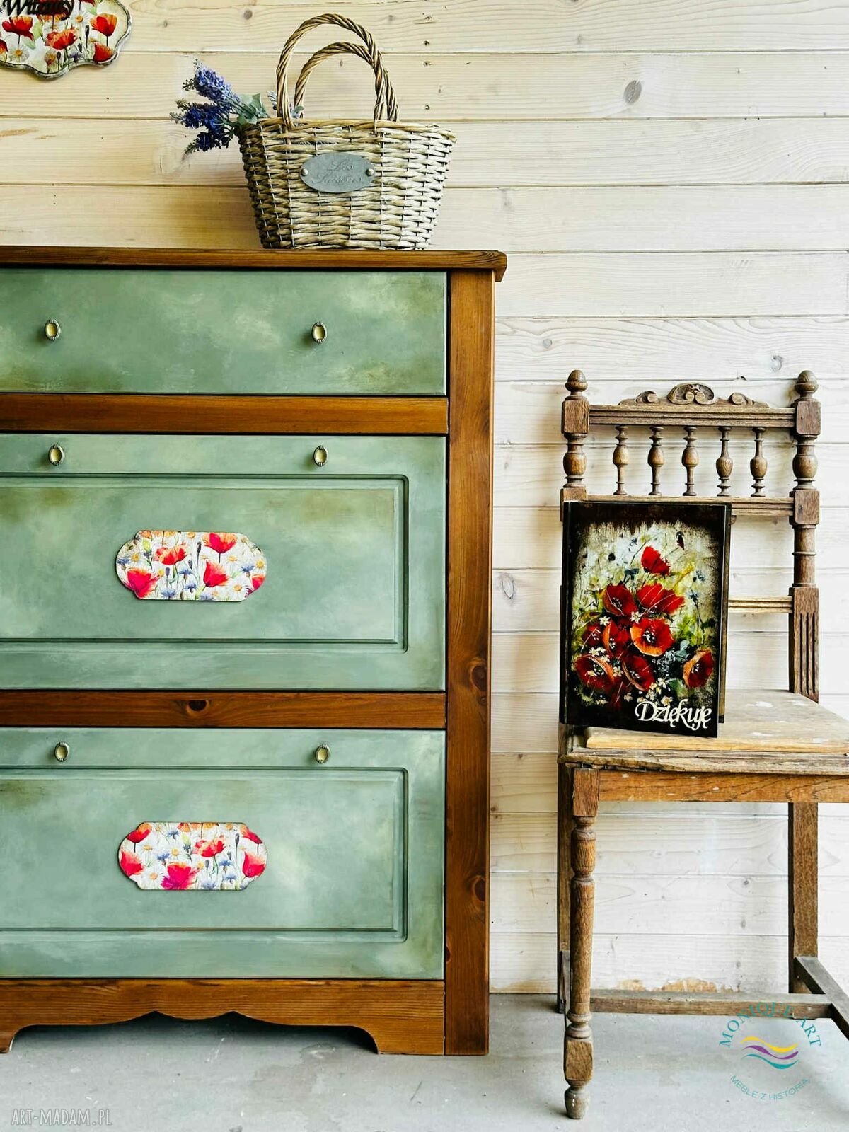 Szafka na buty ręcznie malowana sielska shabby chic - kwiatowe motywy