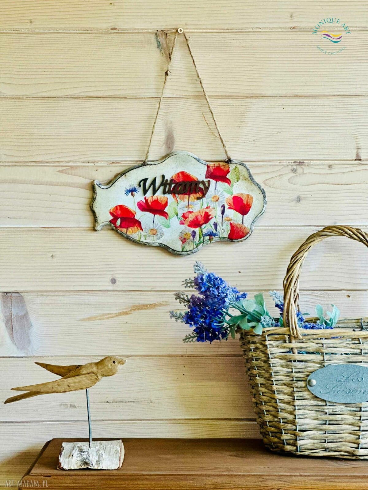 Szafka na buty ręcznie malowana sielska shabby chic - kwiatowe motywy