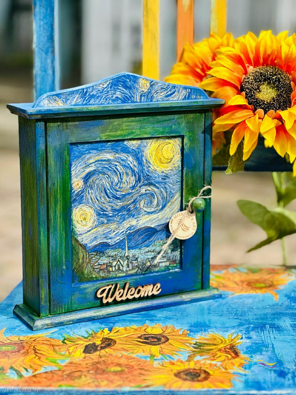 Szafka na klucze Van Gogh w stylu shabby chic, do przedpokoju