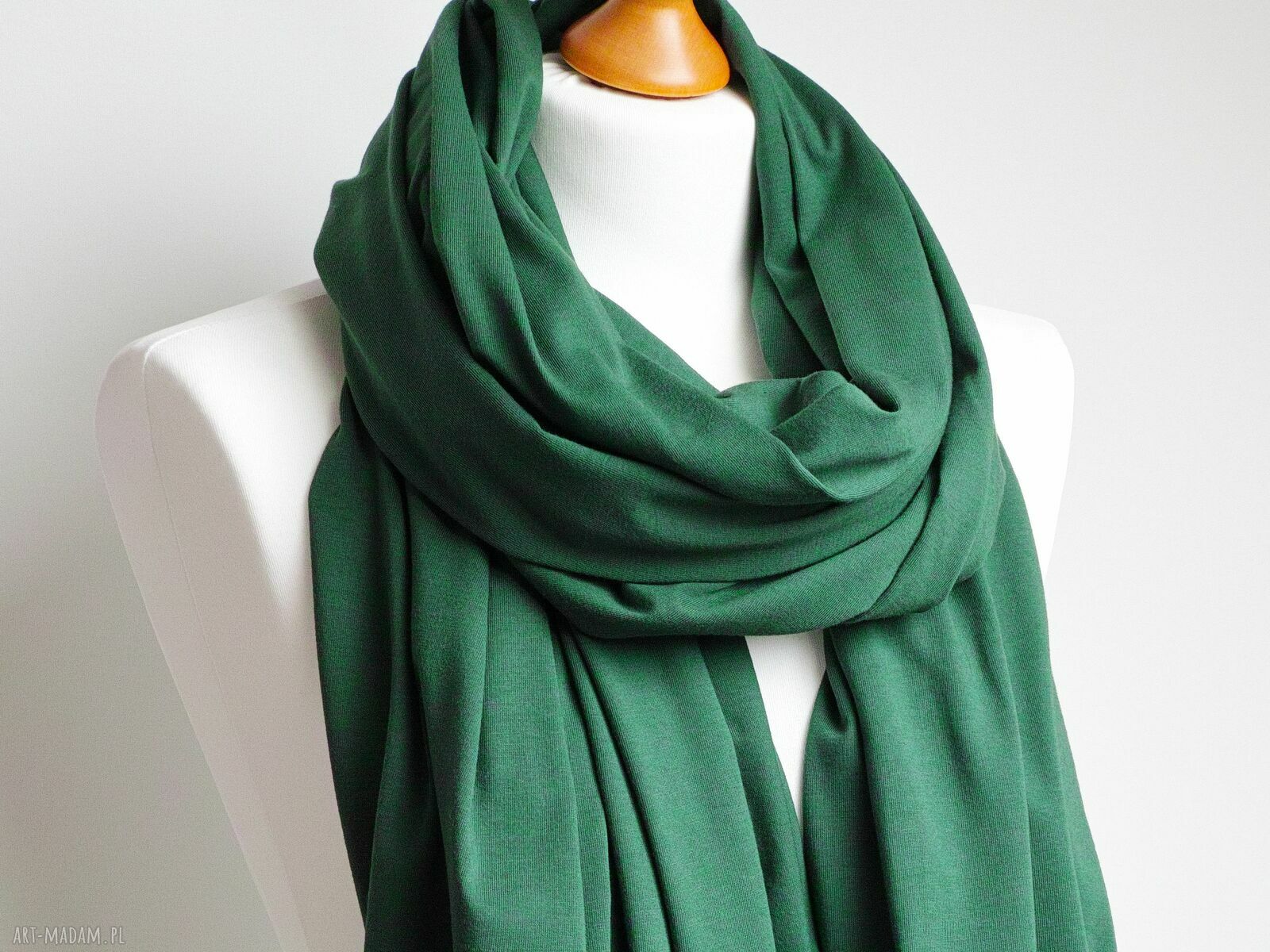 Zielony szal bawełniany damski HANDMADE - duża etola na jesień i wiosnę
