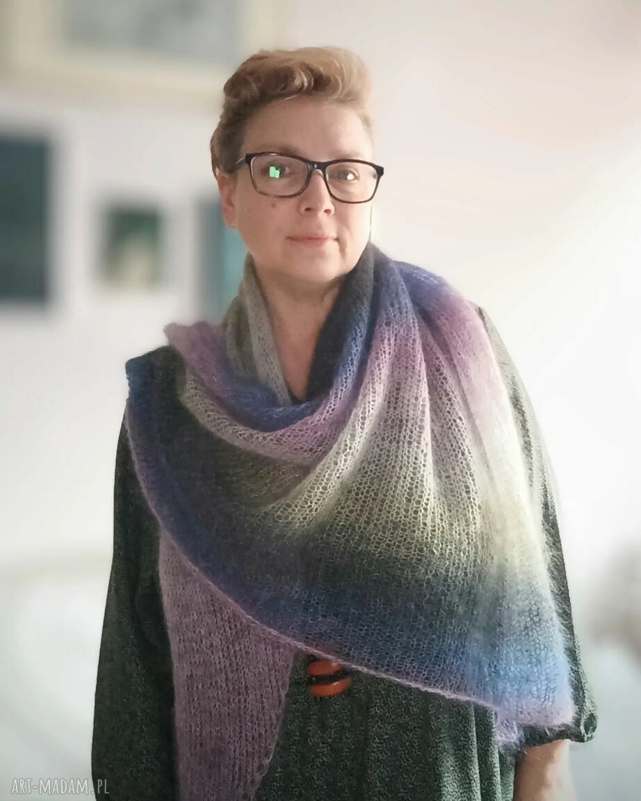 Chusta Mgła z moheru i jedwabiu na drutach - duża, lekka i elegancka (art-Madam.pl)