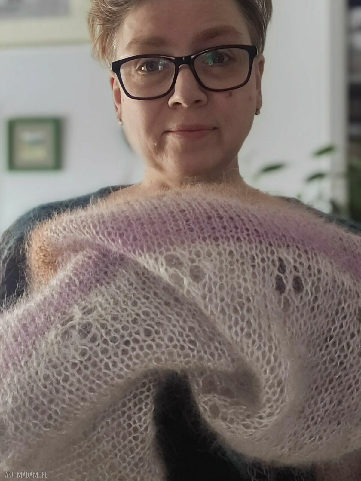 Chusta mgła drutach szyję prezent szal walentynki wykonana