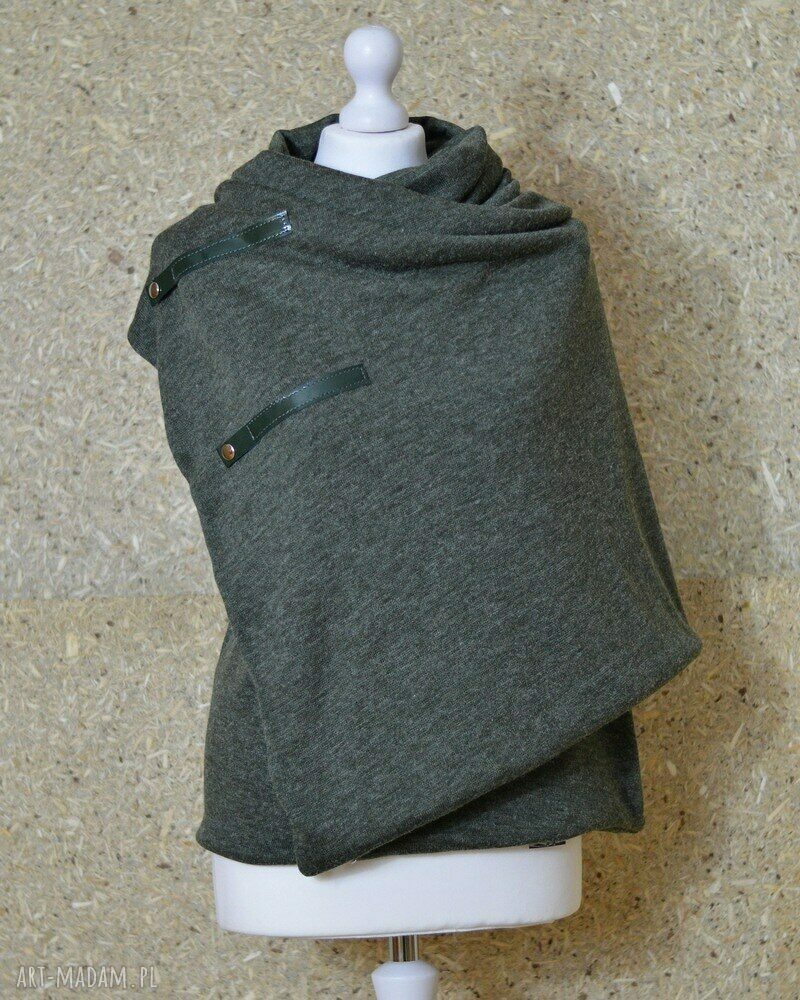 Szal, chusta, narzutka, ponczo ze skórą jasny brąz Handmade