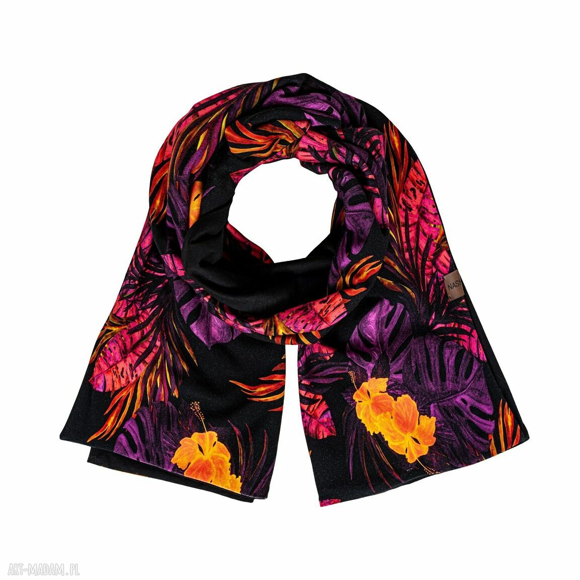 Szal damski baweŁniany dwustronny purpurowe liŚcie