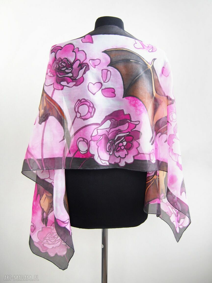 chustki i apaszki: Szal jedwabny Nietoperze ręcznie zrobione