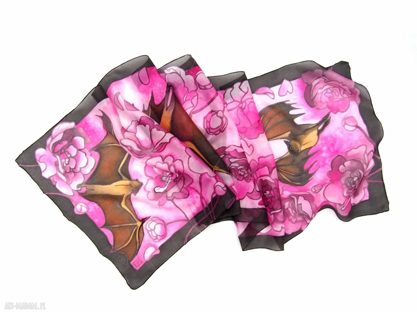 chustki i apaszki: Szal jedwabny Nietoperze ręcznie zrobione