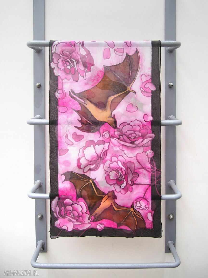 chustki i apaszki: Szal jedwabny Nietoperze ręcznie zrobione