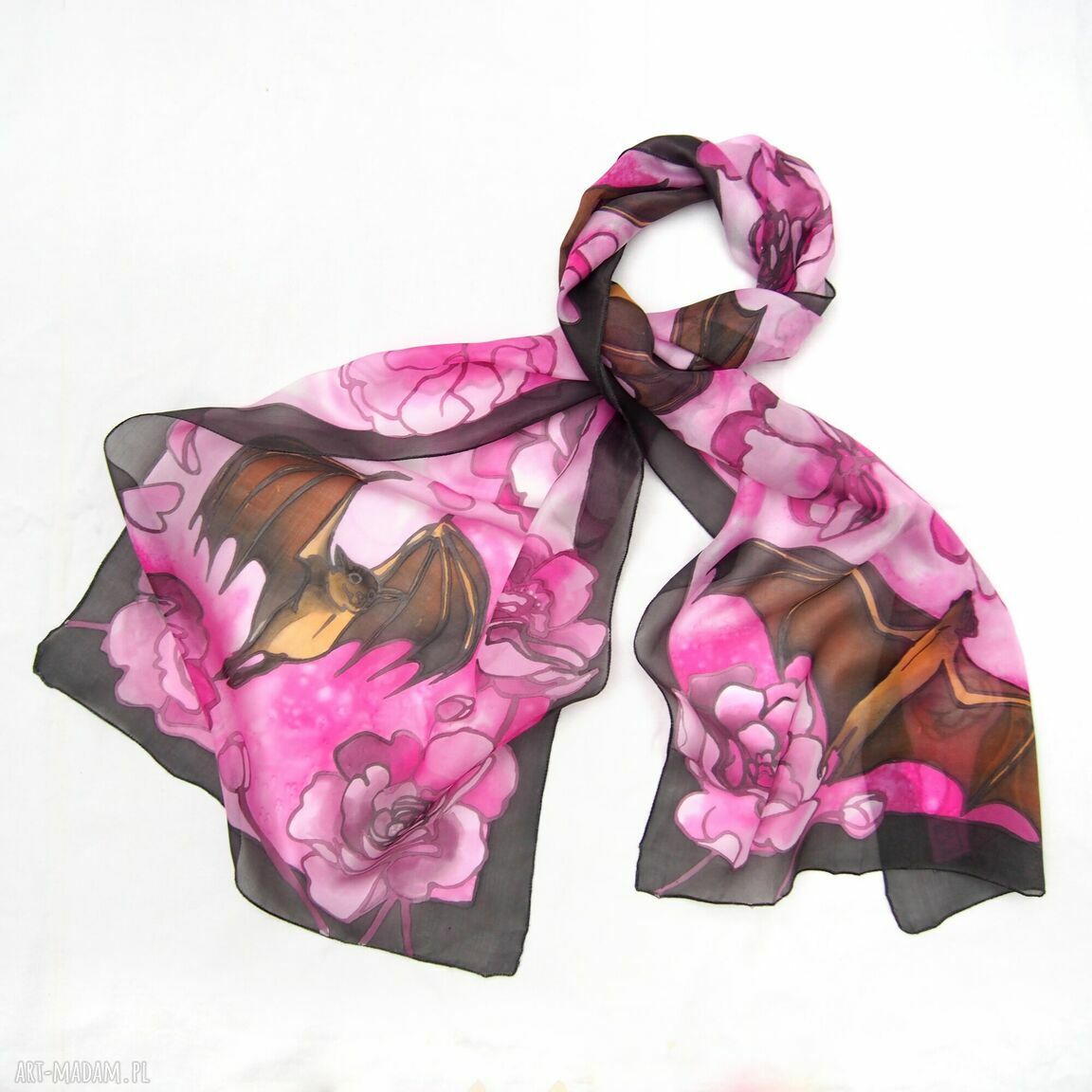 chustki i apaszki: Szal jedwabny Nietoperze ręcznie zrobione