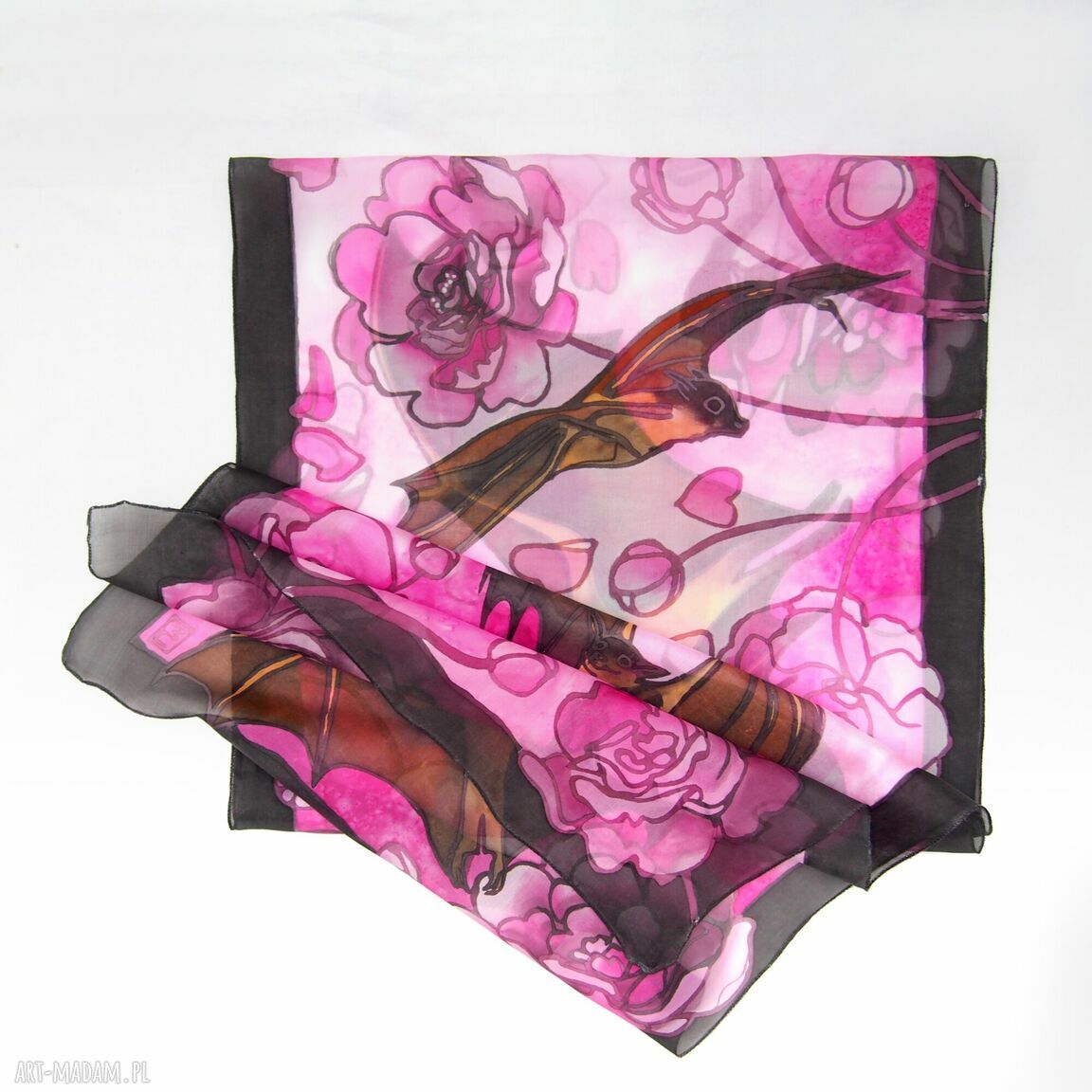 chustki i apaszki: Szal jedwabny Nietoperze ręcznie zrobione