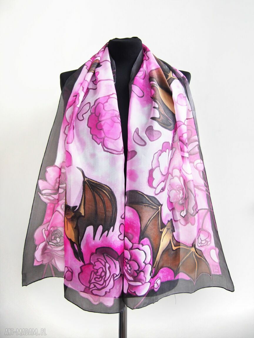 Szal jedwabny nietoperze malowane jedwabie ręcznie
