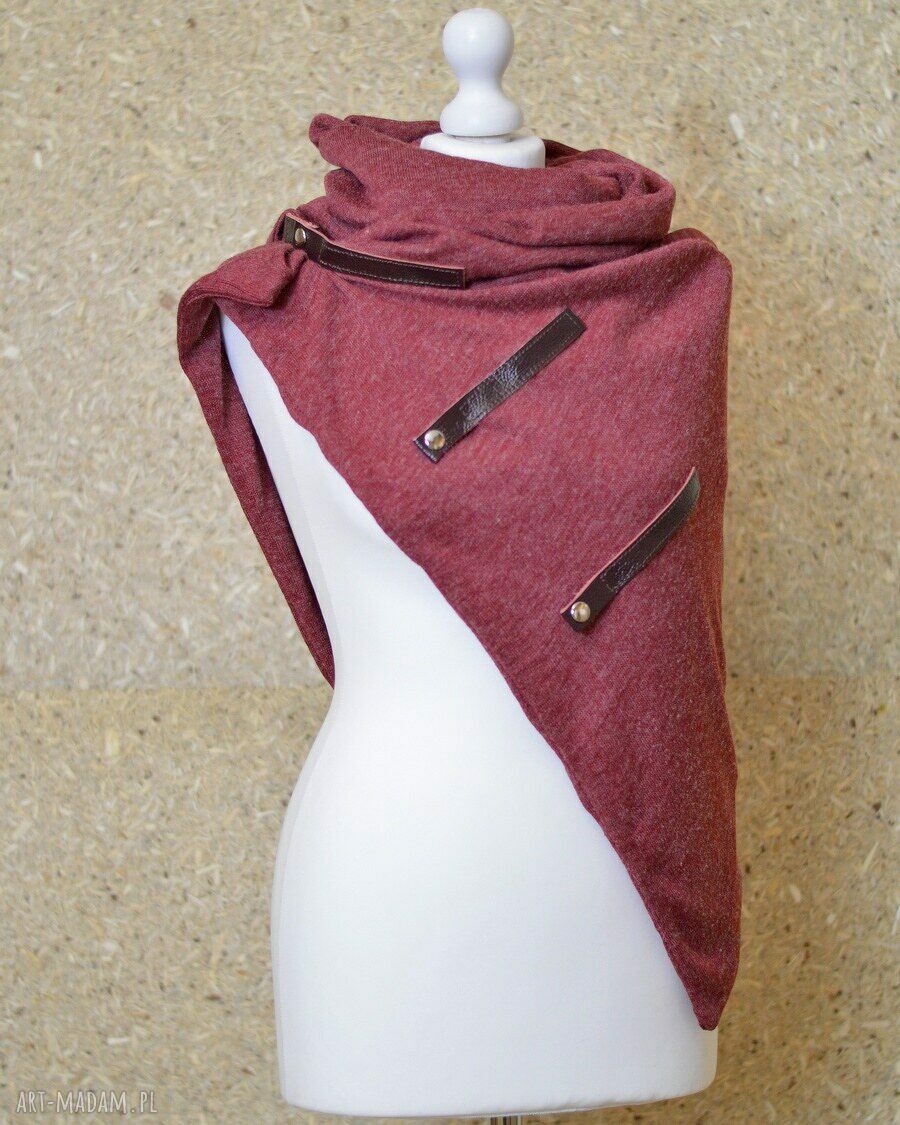 szal, komin, narzutka, ponczo, chusta bordo hand made