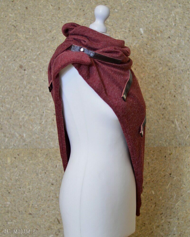 szal, komin, narzutka, ponczo, chusta bordo hand made