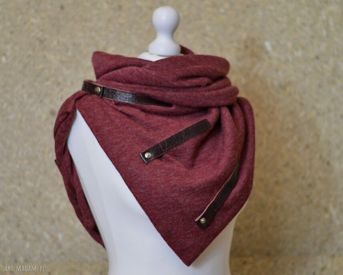 szal, komin, narzutka, ponczo, chusta bordo hand made
