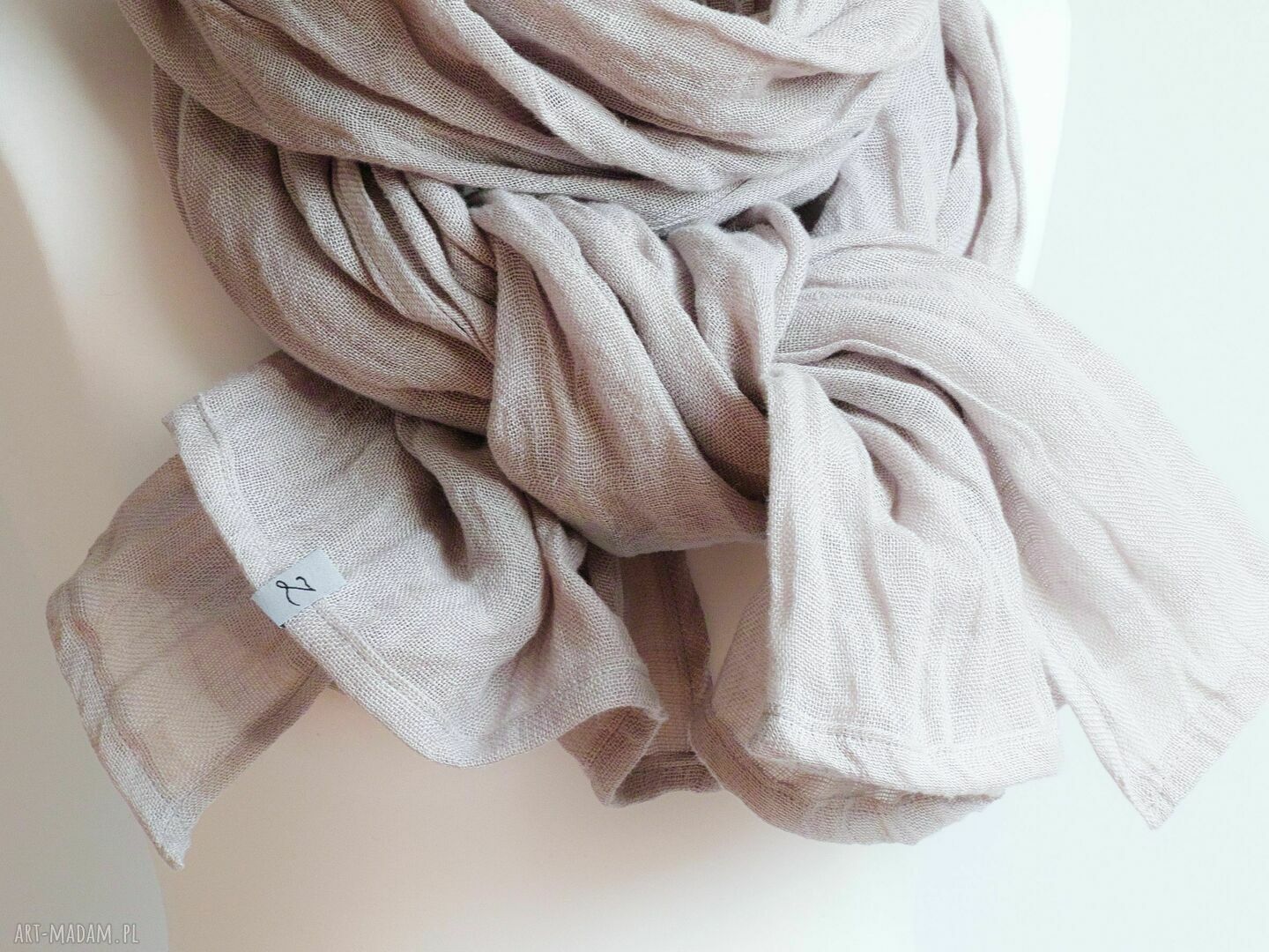 Lniany szal chusta w kolorze szary gołębi z naturalnego lnu (handmade)