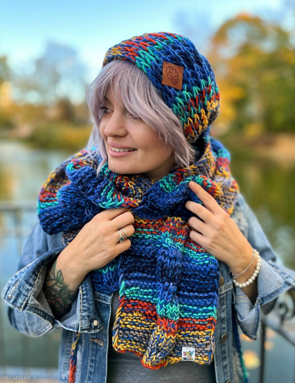 Długi szal na drutach „Górski Potok” - handmade ciepło dla Ciebie