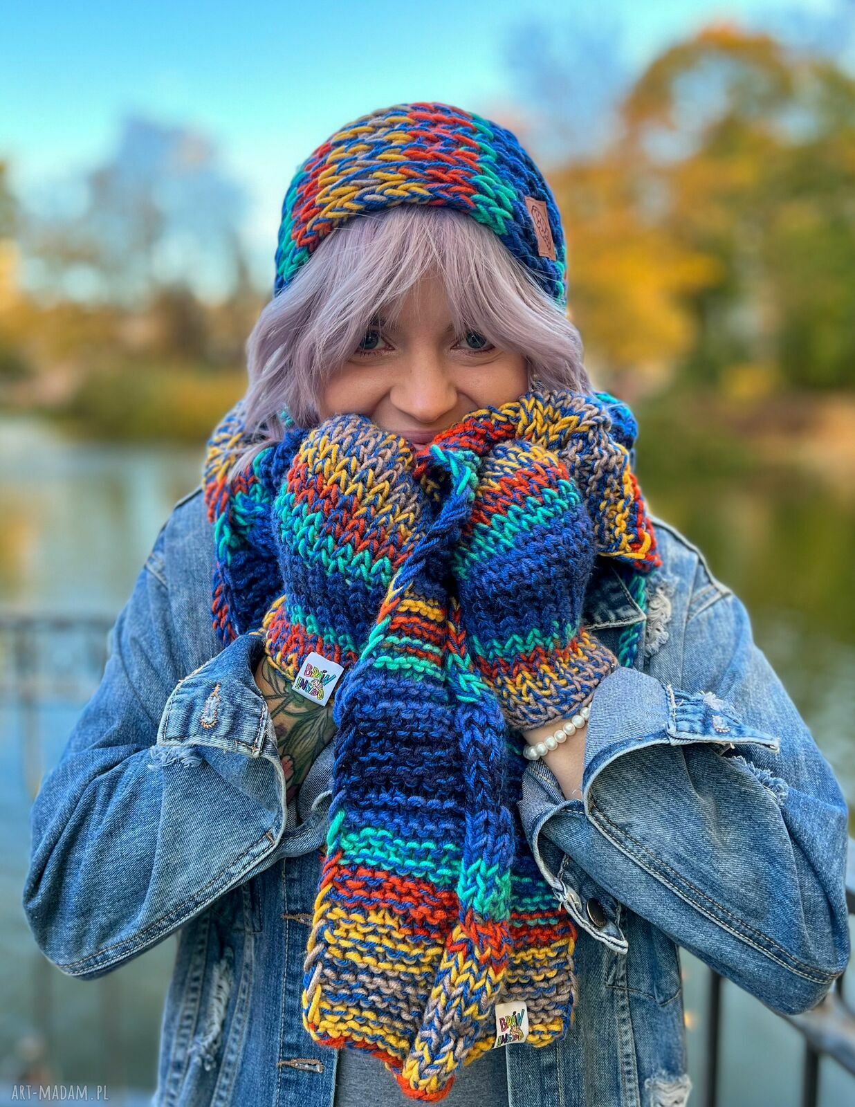 Długi szal na drutach „Górski Potok” - handmade ciepło dla Ciebie