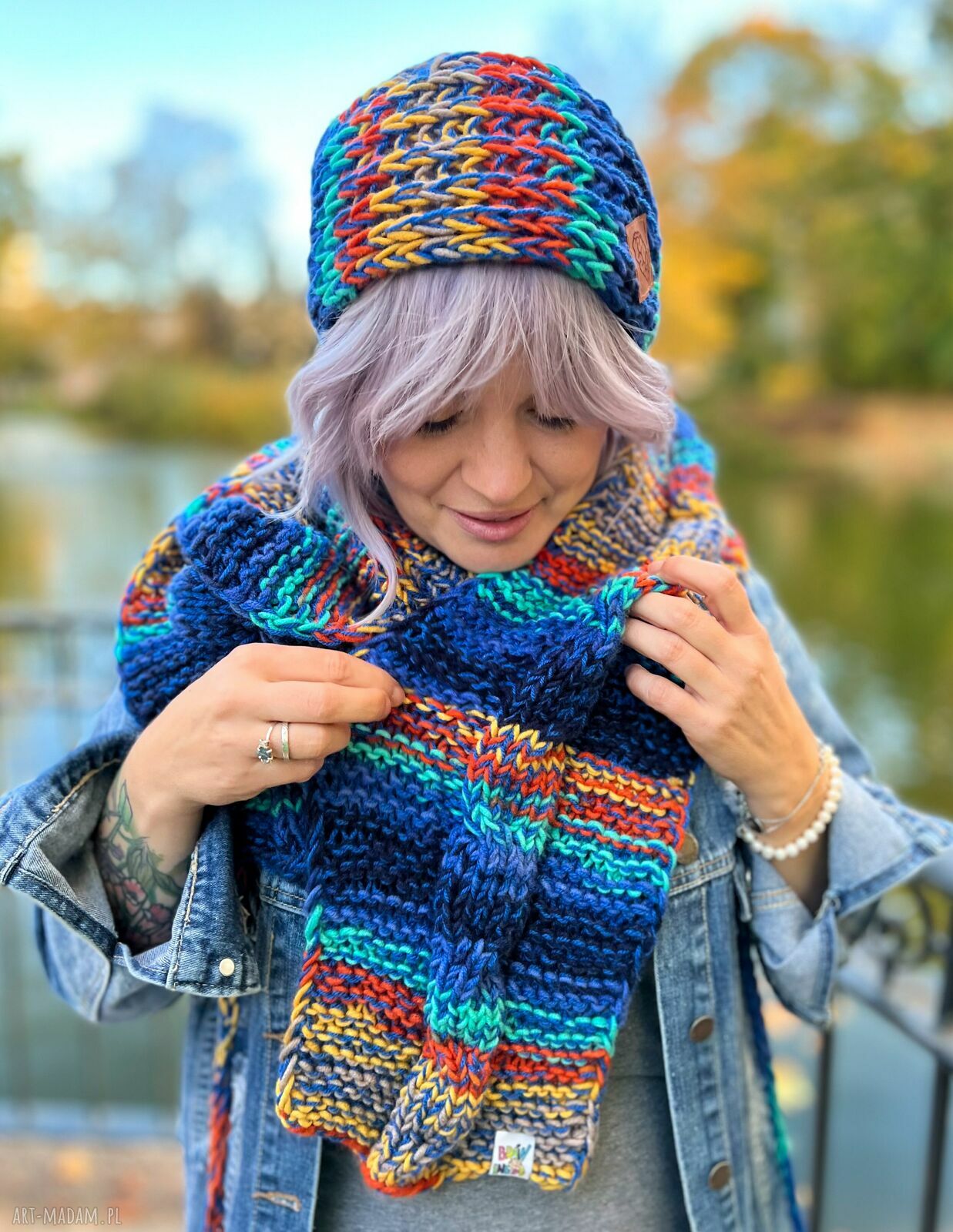 Długi szal na drutach „Górski Potok” - handmade ciepło dla Ciebie