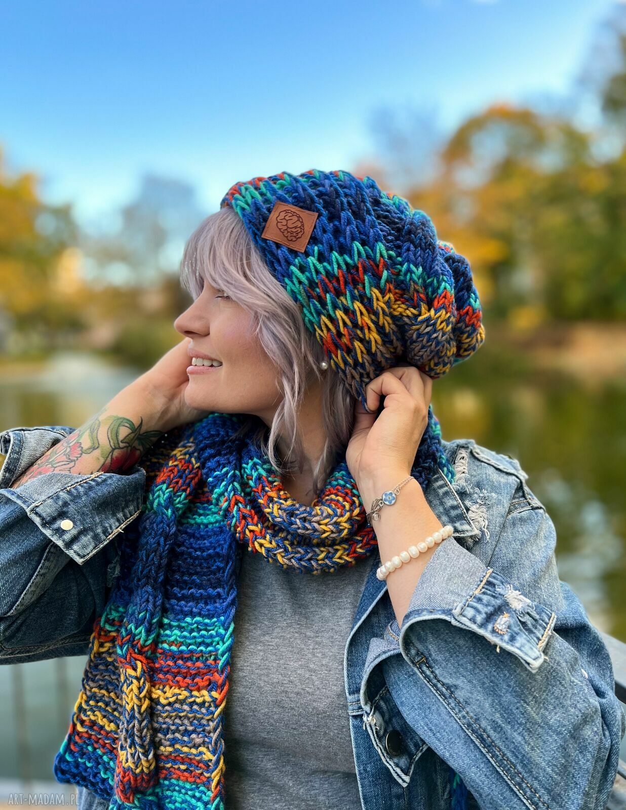 Długi szal na drutach „Górski Potok” - handmade ciepło dla Ciebie
