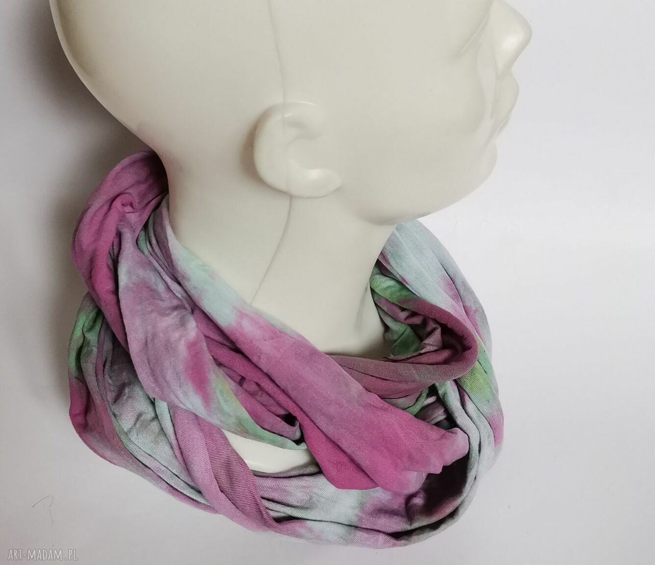Szal ręcznie farbowany bawełniany Folk Ruda Klara - dwa zawinięcia wokół głowy