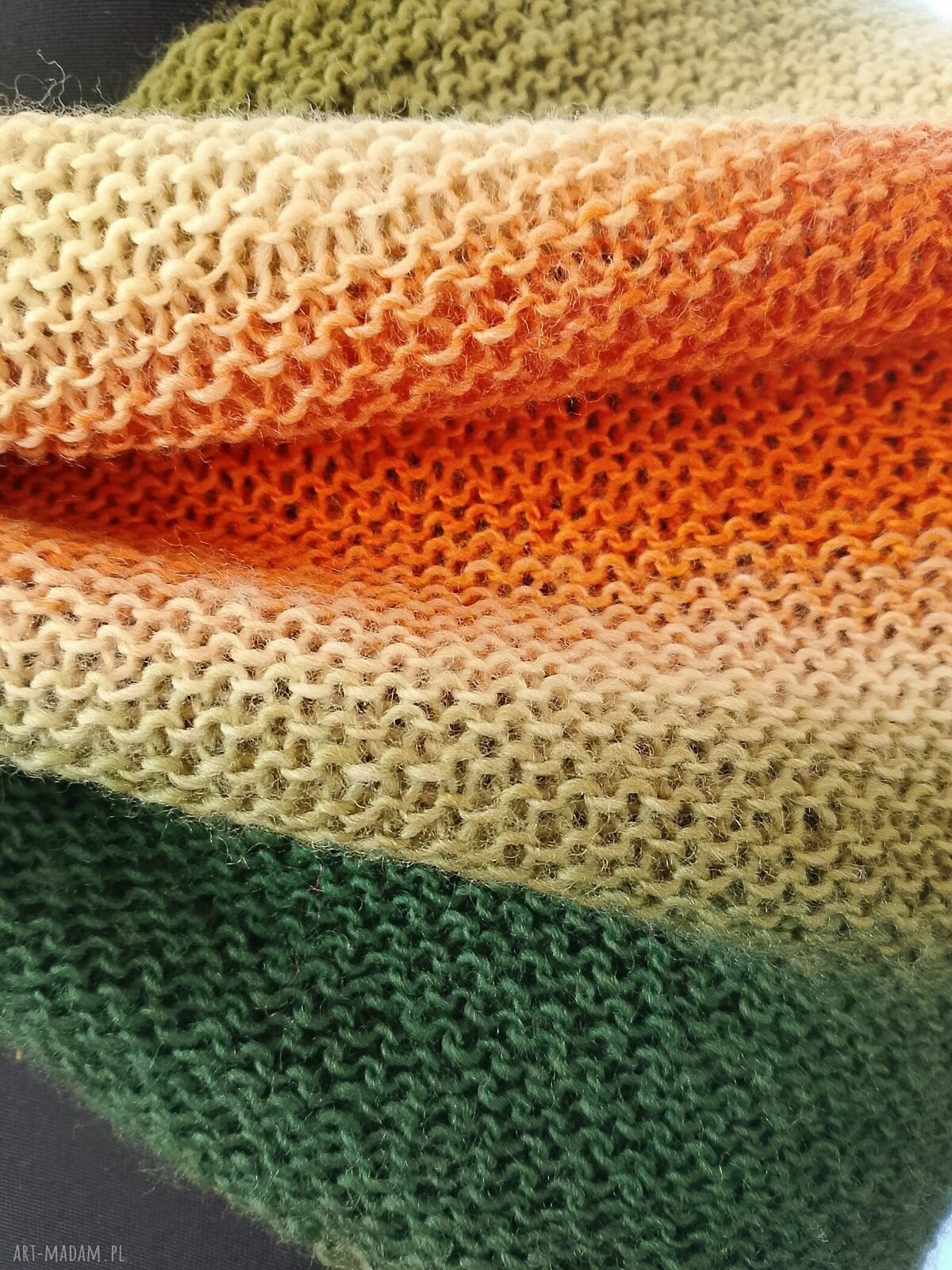 Ręcznie robiony szal Strzałka z merino - asymetryczna narzutka 170x40 cm