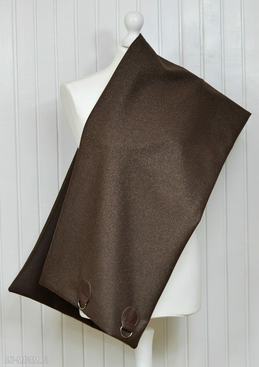 SZAL WEŁNIANY ZE SKÓRĄ, CHUSTA BROKAT BRĄZ Hand Made