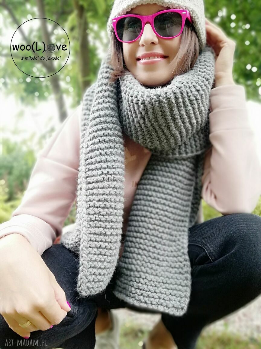 szaliki: wełniany szal BIG ALPAKA 35x190CM Handmade