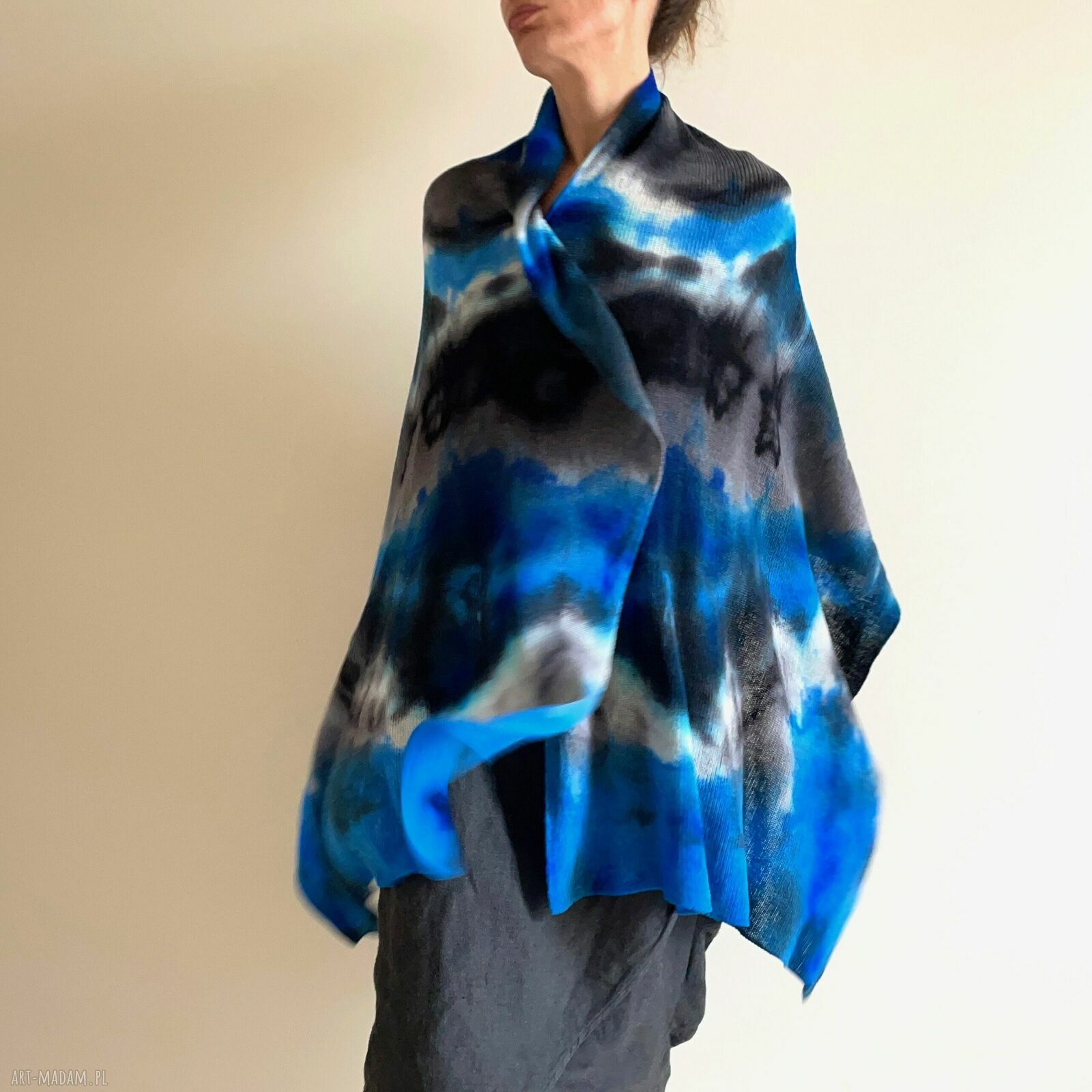 Szal z wełny merino blue&gray - miękki unikat na każdą porę