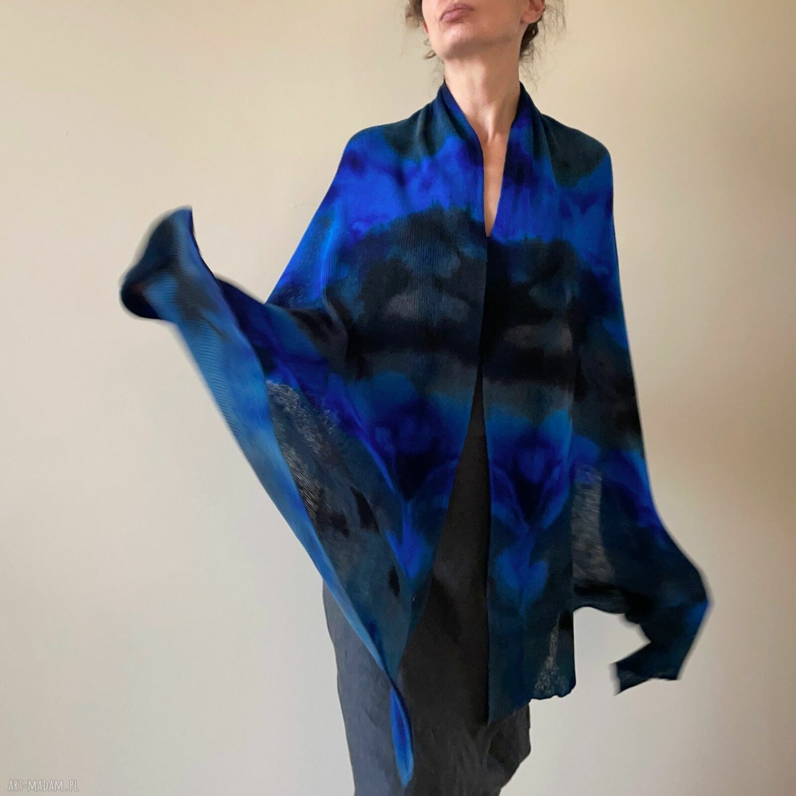 Unikatowy szal z wełny merino blue&grey