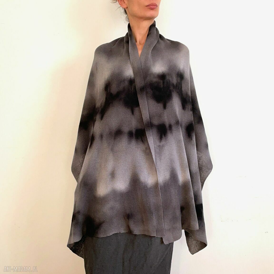 Szal z wełny merino gray&black