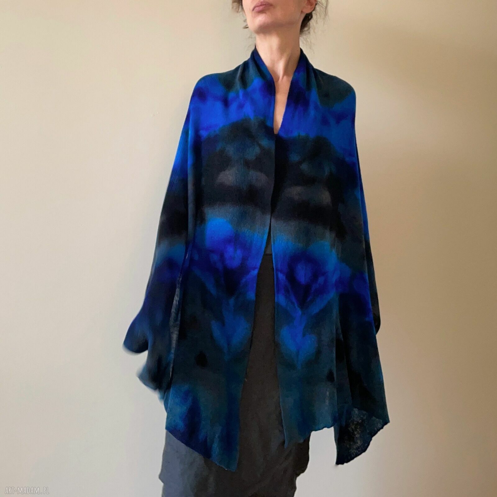 Unikatowy szal z wełny merino blue&grey