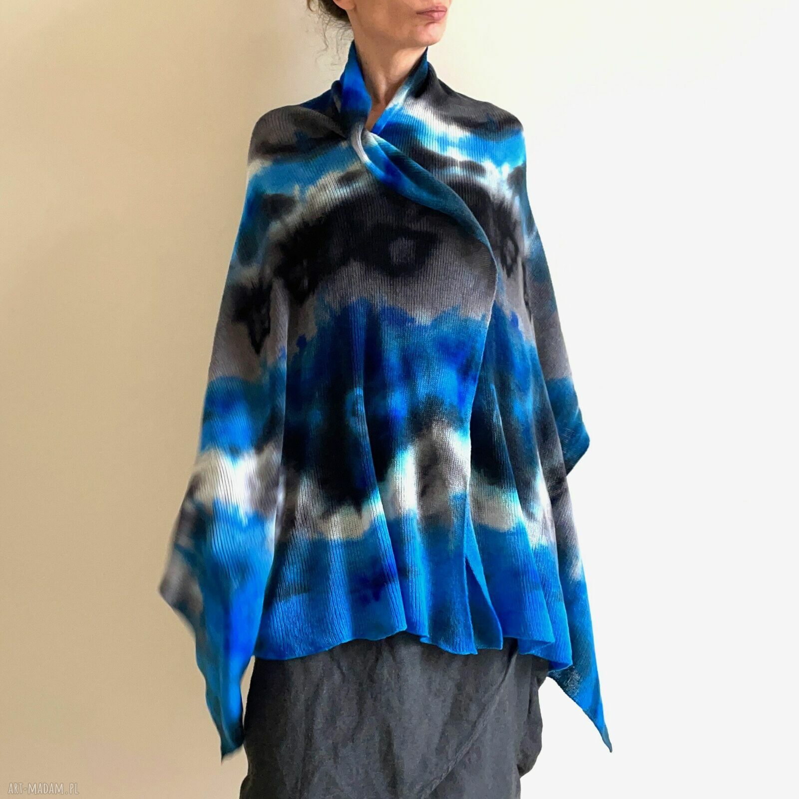 Szal z wełny merino blue&gray - miękki unikat na każdą porę