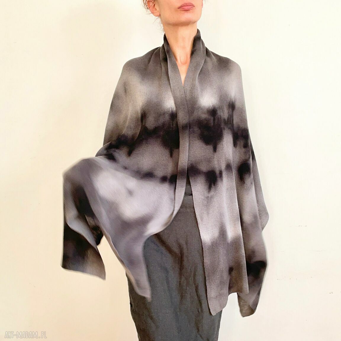 Szal z wełny merino gray&black