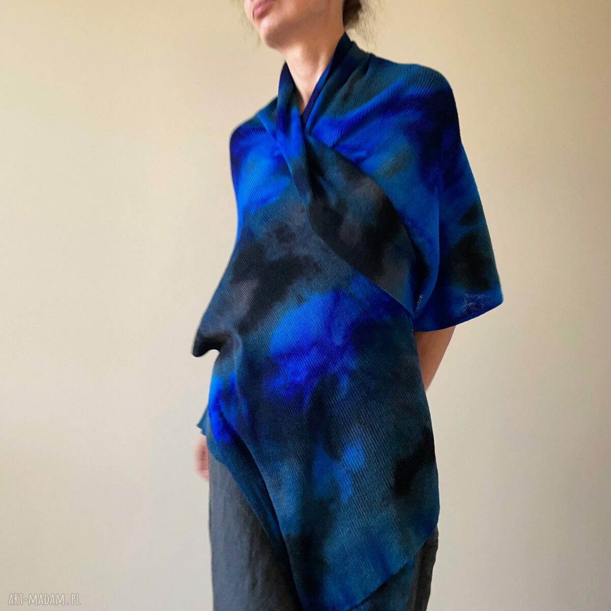 Unikatowy szal z wełny merino blue&grey