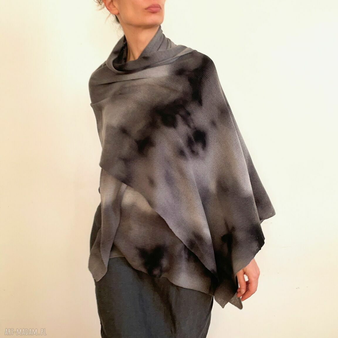 Szal z wełny merino gray&black