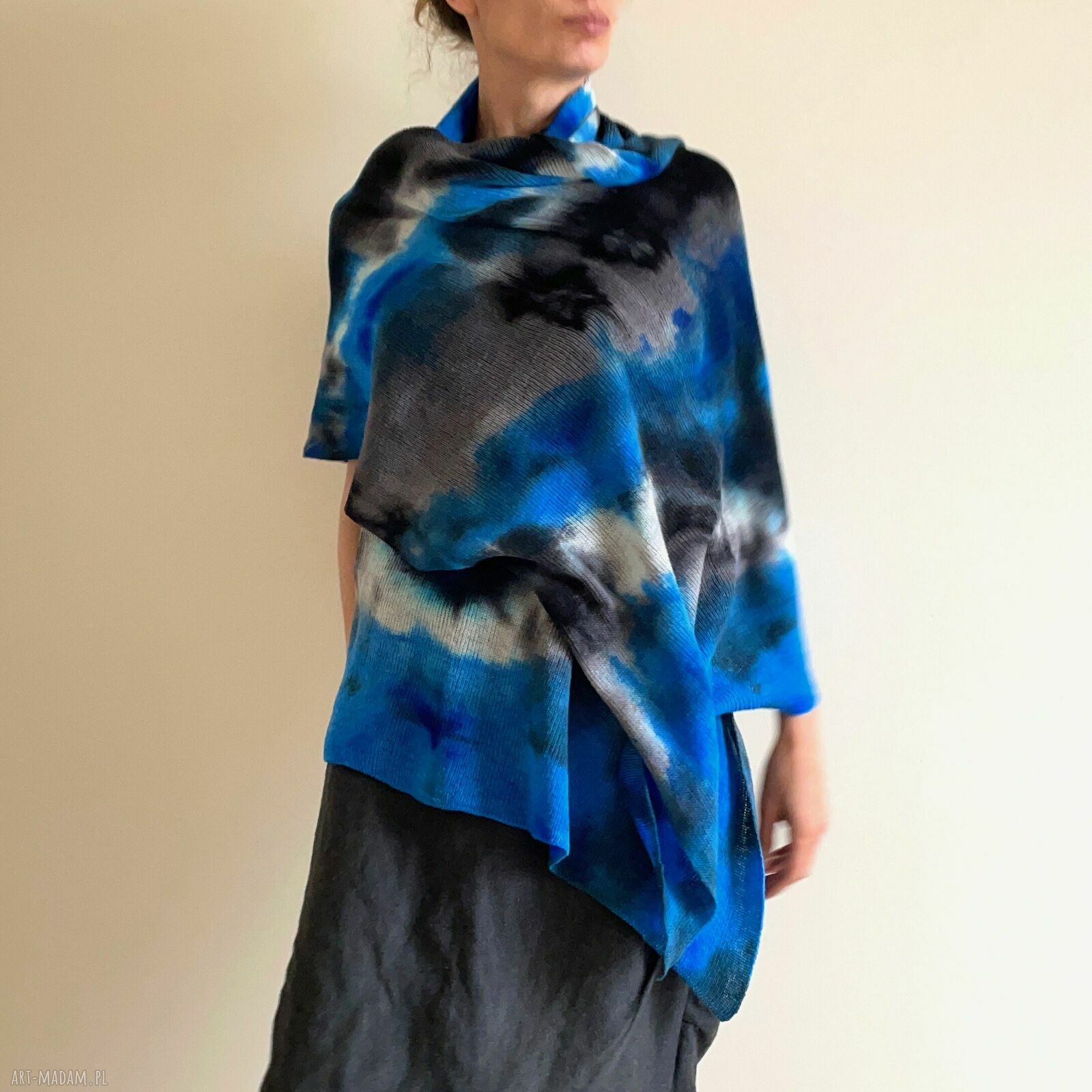 Szal z wełny merino blue&gray - miękki unikat na każdą porę
