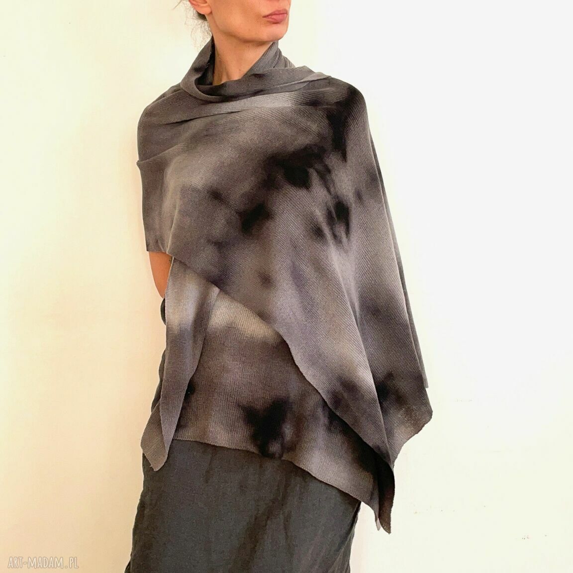 Szal z wełny merino gray&black