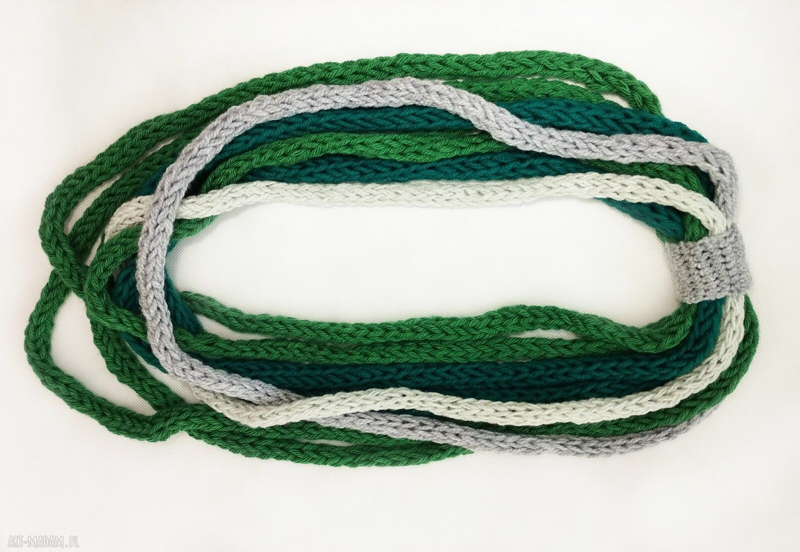 Zielony szal zamotka - miękki szalik komin handmade