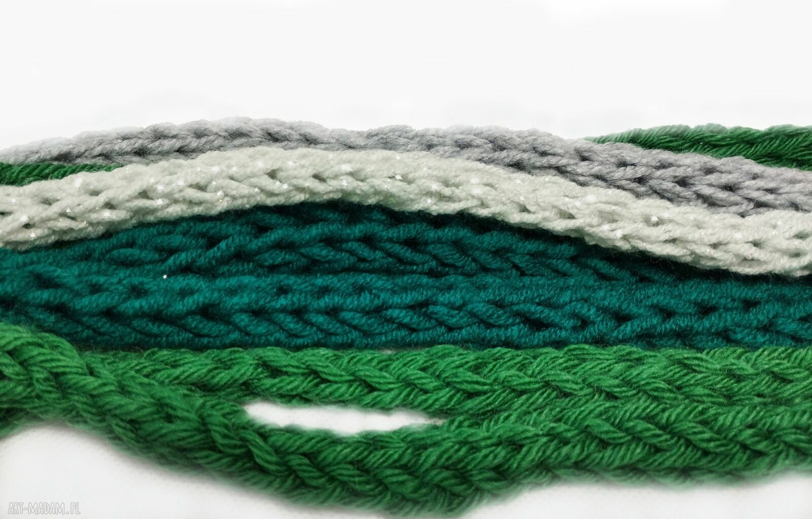 Zielony szal zamotka - miękki szalik komin handmade