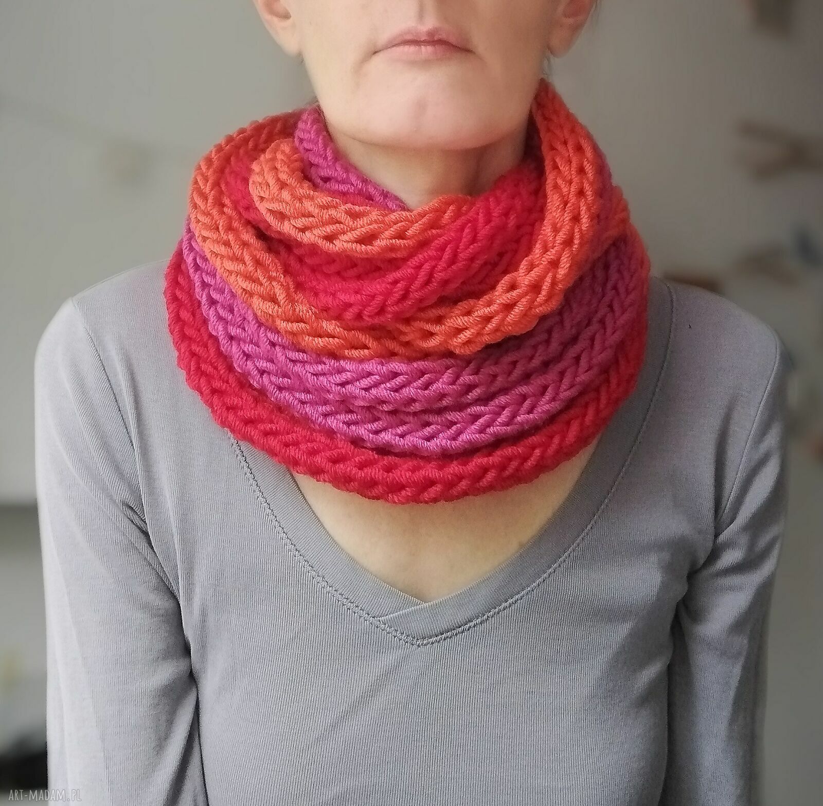 Szal zamotka - ciepły szalik komin w czerwieni Barborka Design